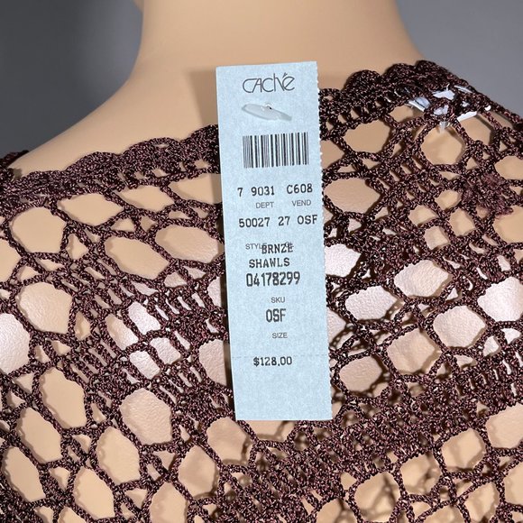 ✨NWT Cache Shawl Poncho Bronze/Brown Crochet Sequins OS✨ - Picture 6 of 10